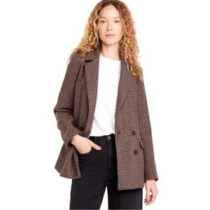 Old Navy Womens Oversized Double-Breasted Plaid Checker Blazer Brown